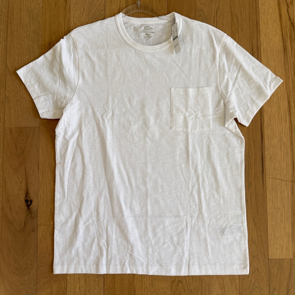 J.Crew Pocket T-Shirt Women Large White Slub Cotton Garment-Dyed J1785